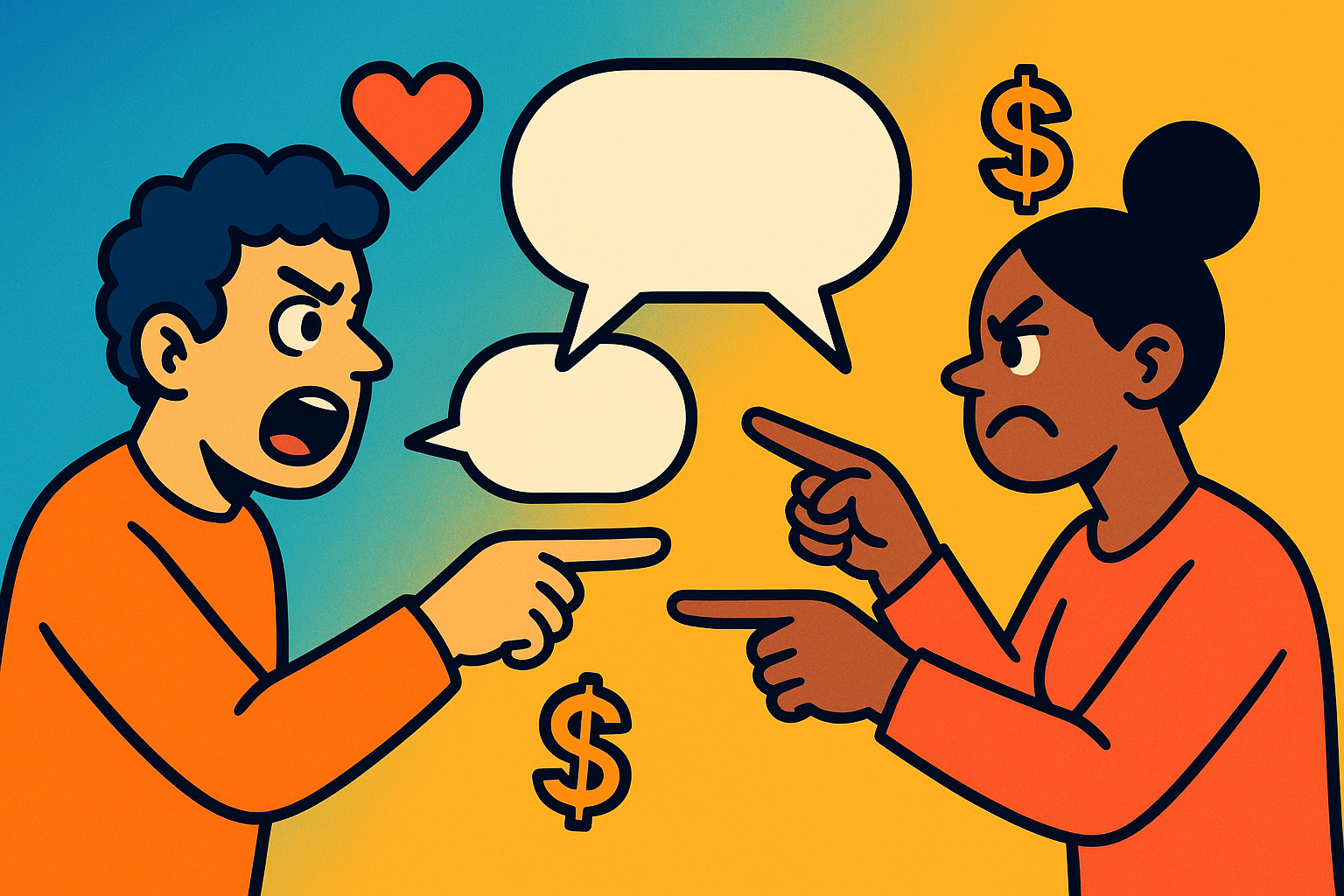 Two illustrated characters arguing and pointing at each other, representing a comment-section debate